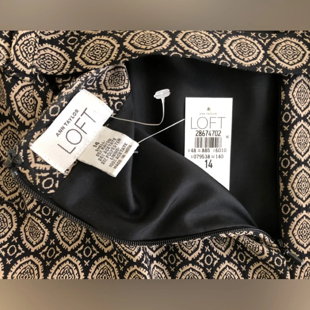 NWT Ann Taylor Loft Belted Pencil Skirt Black Geometric Print Size 14